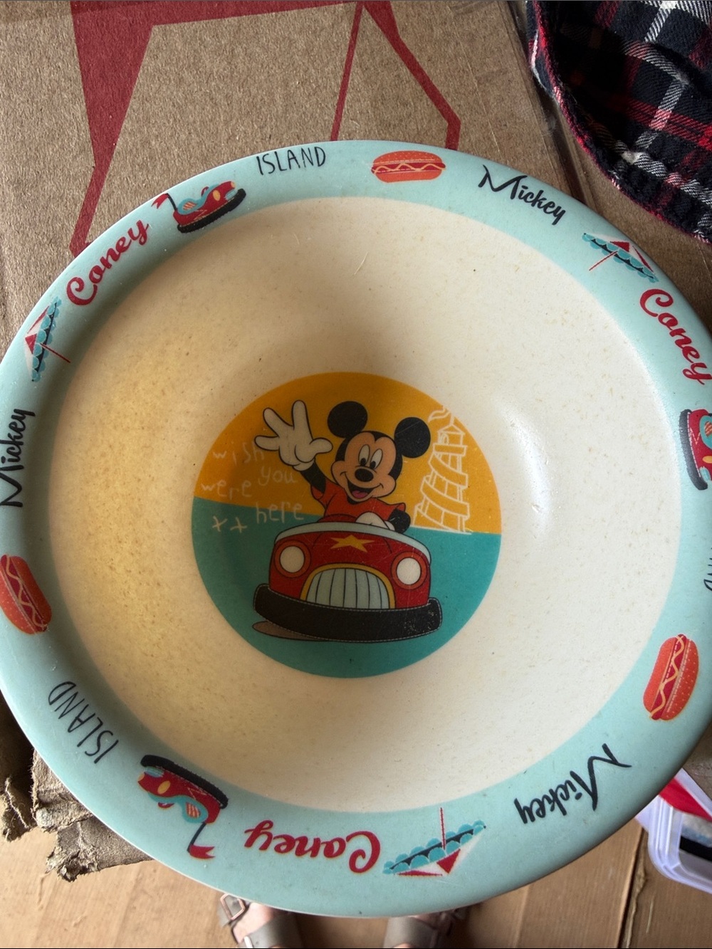 Vintage Disney Mickey Mouse Kids Bowl - Teal & Yellow